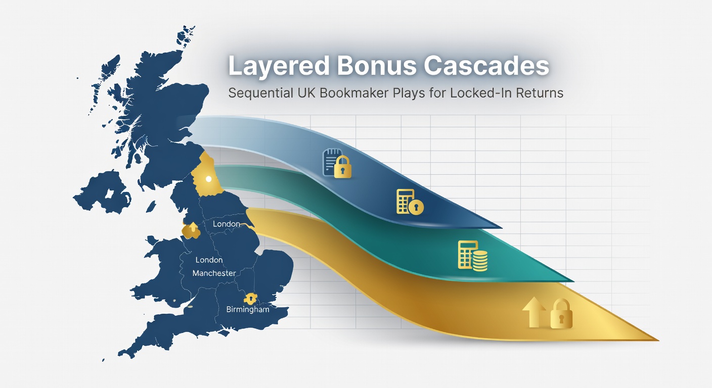 Screenshot of a real layered bonus cascade calculator showing sequential bookmaker plays, free bet values, and final locked-in profit of £72.50 from a £10 stake