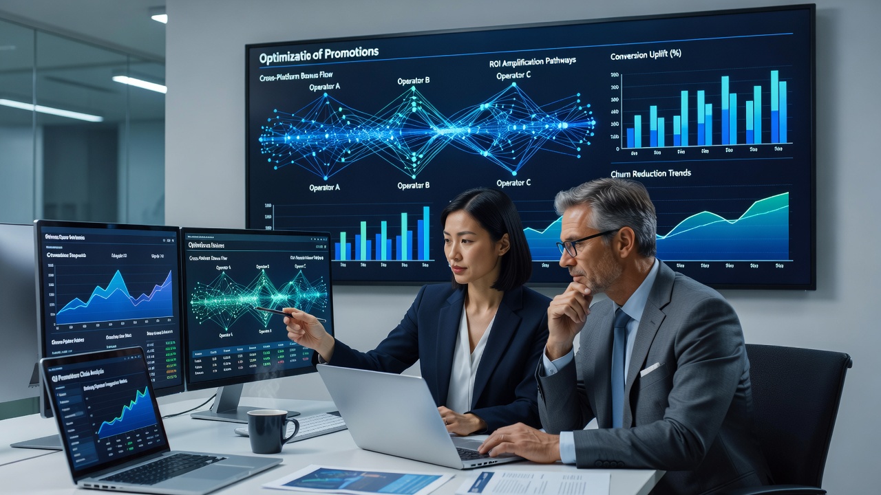Multiple betting operator interfaces displayed alongside optimization software analytics