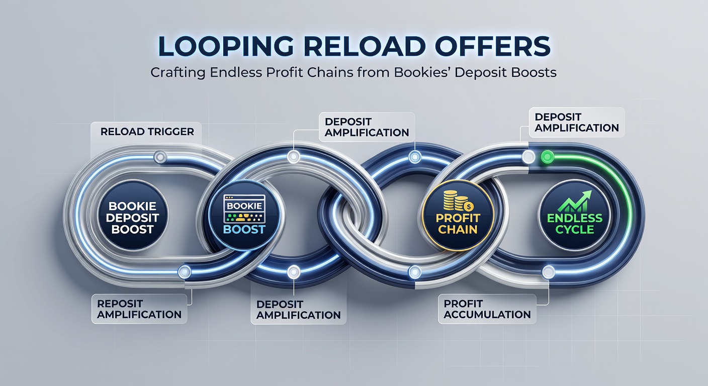 Screenshot of a bookmaker's reload offer page highlighting deposit match percentages and terms, with annotations on qualifying bets